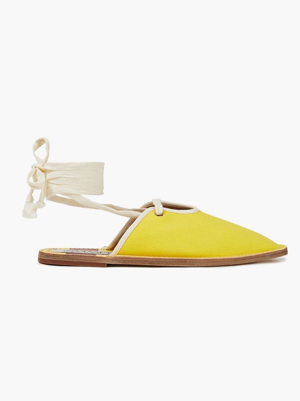 Zimmermann Lace-Up Canvas Chisel Toe Slippers in Yellow, Size 39 (US 9)